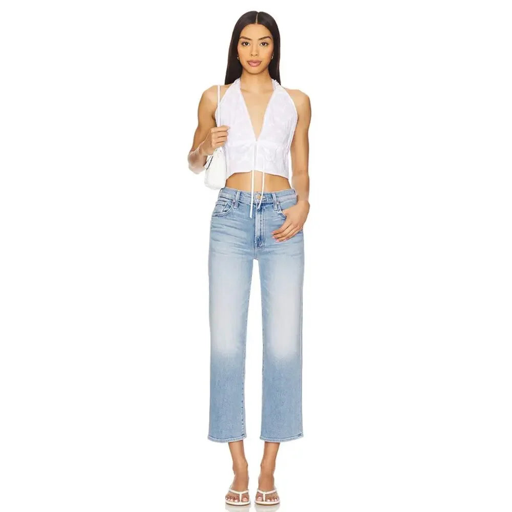 Mother The Rambler Zip Ankle Jeans Straight Leg Going Dutch Blue Size 33 NWT